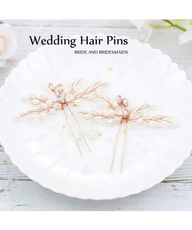 Fashband Bride Wedding Pearl Hair Pins - Rose Gold Bridal Hair Accessories for Women/Girls (2 PCS) - Buy Online on GoSupps.com