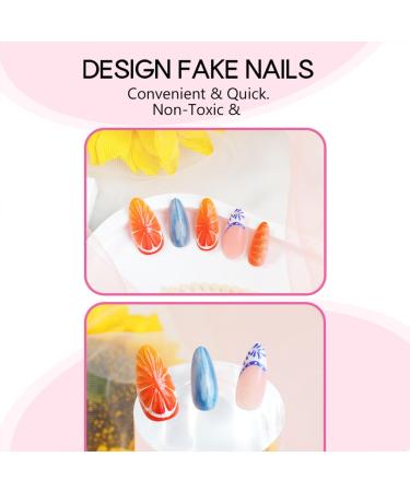 3D Oranges Press-On Nails | Medium Almond Summer Fruit Fake Nails | Full Cover Acrylic French Tip - 24 Pcs for Women - Buy Online on GoSupps.com