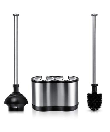 ToiletTree Products Modern Deluxe Freestanding Toilet Brush and Plunger Combo (Stainless Steel, Brush and Plunger Combo Set 4.5 x 9.75 x 18.5")