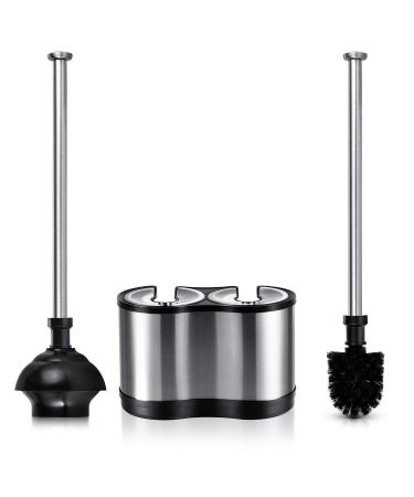 ToiletTree Products Modern Deluxe Freestanding Toilet Brush and Plunger Combo (Stainless Steel, Brush and Plunger Combo Set 4.5 x 9.75 x 18.5") - Buy Online on GoSupps.com