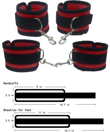 Adjustable Soft Nylon Wrist and Ankle Handcuffs Set in Red with Eye Mask - Comfortable and Stylish Bondage Kit - Buy Online on GoSupps.com