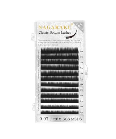 NAGARAKU Bottom False Eyelashes Extensions Lower Eyelash Individual Classic 1:1 Soft Natural Single Eyelashes Matte Black 12 Rows (0.10 mm J Curl 5-8 mm Mix Tray) 0.10mm J Curl 5-8mm