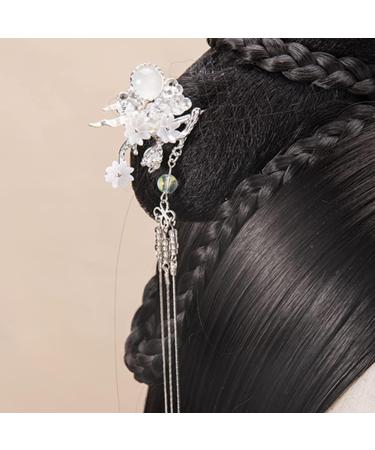 Silver Cloud Pearl Hairpin Hair Clasp Sticks Picks White Flower Crystal Long tassels Hair Accessories For Long Hair Women Wedding Hanfu Cheongsam (Silver cloud) - Buy Online on GoSupps.com