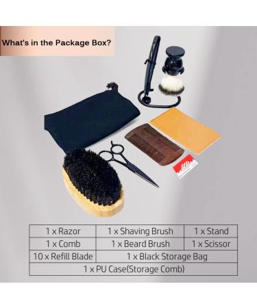 Danweix Men's Shaving & Grooming Kit - 10pcs Beard Kit with Brush Comb Scissors Razor & Storage Bag | Perfect for Beards & Mustaches - Buy Online on GoSupps.com