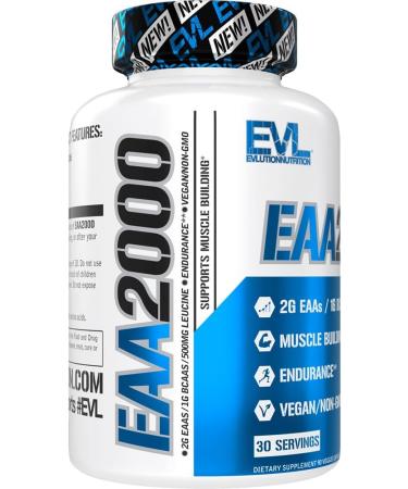 Evlution Nutrition EAA2000 - Essential Amino Acids & BCAAs for Muscle Building Recovery & Endurance - Pre & Post Workout Capsules - 30 Servings - Buy Online on GoSupps.com