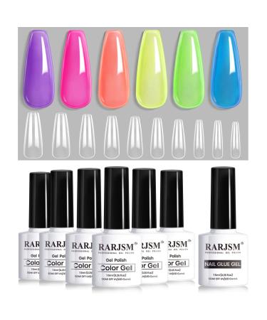 RARJSM Jelly Gel Nail Polish Set Translucent Neon Nail Polish 6 Color Pink Green Blue Purple Yellow Orange Gel Nail Art 10 Sizes Long Fake Nails in Gift Package Jelly Nude - Buy Online on GoSupps.com