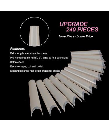 Tapered Extra Long Ballerina False Nail Tips | 240PCS Natural Acrylic Press On Nails | Nail Salon & DIY Nail Art Supplies - Buy Online on GoSupps.com
