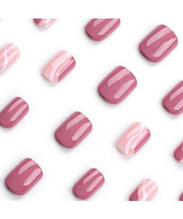 SINLOV Medium Square Fake Nails Pink Nude French False Nail Glossy Full Cover False Nails Press on Nails for Women and Girls - Buy Online on GoSupps.com
