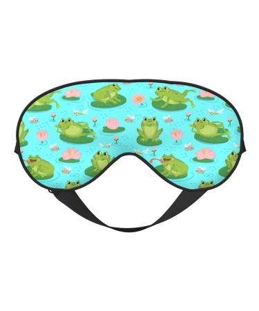 Cute Frogs and Lotus Plants Sleep Mask with Adjustable Straps Travel Eye Mask Sleeping Eye Covers