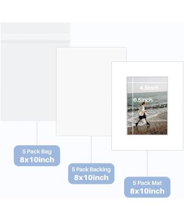 5 Pack White 8x10 Bevel Cut Picture Mat for 5x7 Photo - Acid Free Frame Mat with Backing Board & Clear Bag - Buy Online on GoSupps.com
