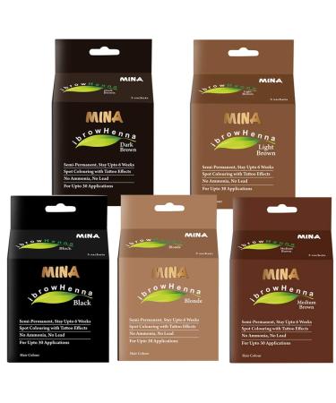 Mina ibrow Henna Regular Pack & Coloring Tint Kit (Light Brown Medium Brown Dark Brown Black Blonde)