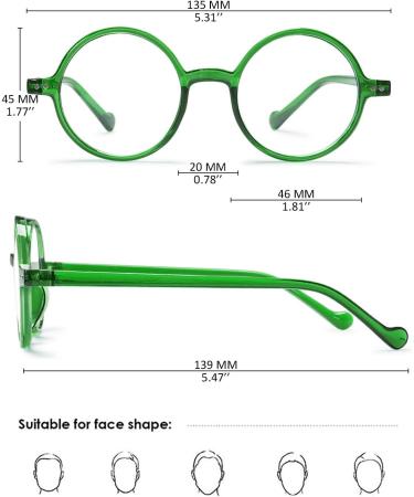 Koosufa Round Reading Glasses with Blue Light Filter for Men & Women - TR90 Retro Full-Rim Anti-Fatigue Visual Aid in Transparent Green (Strengths 0.0 to 4.0) - Buy Online on GoSupps.com