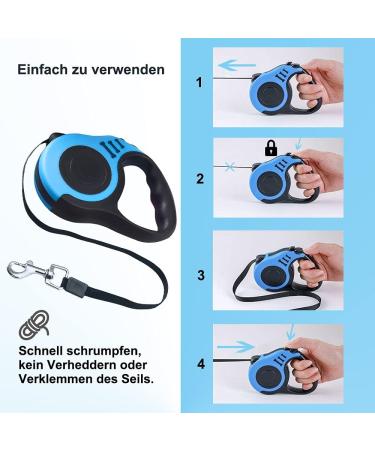 5m Retractable Dog Leash for All Breeds - Durable & Stylish Blue Leash for Small Medium & Large Dogs - Buy Online on GoSupps.com