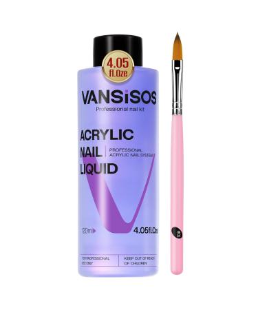 Professional Acrylic Nail Liquid for Nail: 4fl.oz Acrylic Liquid with Nail Brush for Beginners at Home DIY Nail Salon Use Non-Yellowing MMA-Free
