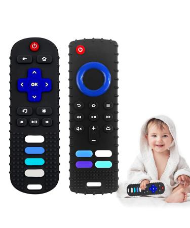 Silicone Remote Teether TV Remote Teethers for 3 6 18 Months Babies  Baby Remote Teething Toys for Boys and Girls BPA Free (Black+Black)