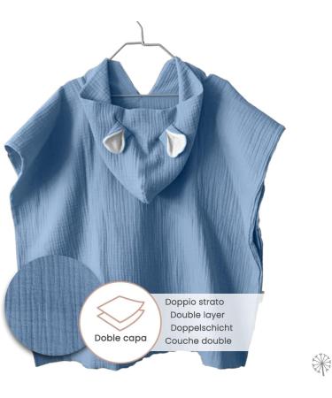 Mimuselina Baby Bathing Poncho | Soft & Absorbent Cotton Towel for Kids | Quick-Drying Bathrobe for Beach & Pool - Blue - Buy Online on GoSupps.com