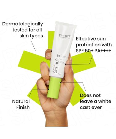 F A E B eau ty No White Cast Lightweight Sunscreen With SPF 50+ PA++++ | Fragrance Free Natural Finish | Non Greasy Broad Spectrum SPF Juice | Hydrates Skin | For All Skin Types | Vegan (50ml) - Buy Online on GoSupps.com