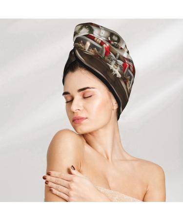 Farmhouse Christmas Pattern Coral Velvet Dry Hair Cap | Perfect for Home Travel & Pool Parties - Buy Online on GoSupps.com