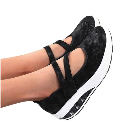 Nihewoo Casual Wedges Slip-on Shoes | Women's Breathable Flats with Arch Support in Black 9.5-10 - Buy Online on GoSupps.com