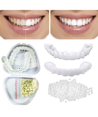 Brigtviee 2 pairs of fake teeth dentures for upper and lower teeth click denture veneers natural and comfortable instant teeth whitening set smile veneer temporary cosmetic teeth