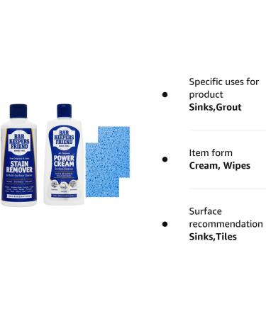 Bar Keepers Friend All Purpose Cleaning Bundle-1x Stain Remover Multi Surface Cleaner Powder 250g 1x All Purpose Power Cream Surface Cleanser 350ml | 2x Washable Sponge Wipes - Buy Online on GoSupps.com