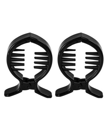 Lurrose 2pcs Round Inner Toothed Hair Clip Fish Tail Clip Ponytail Holder Strong Tension Hair Claw (Black)