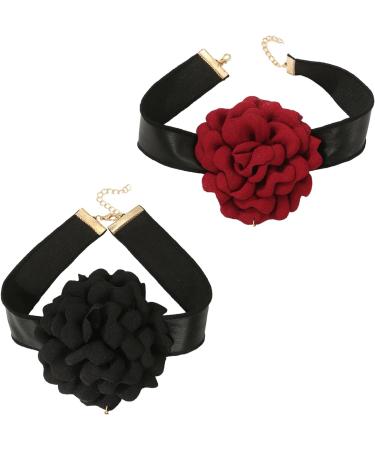 OralGos Camellia Necklace - Floral Choker & Rose Flower Jewelry for Women & Girls | Elegant Black Fabric Accessory - Buy Online on GoSupps.com