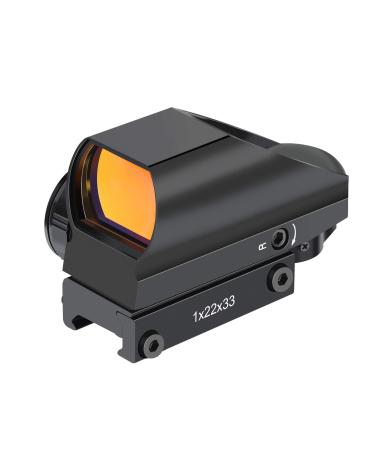 OTW RS-25 1x22x33mm Reflex Sight, Multiple Reticle Red Dot Sight with Picatinny Rail Mount, Absolute Co-Witness