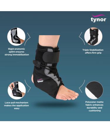 TYNOR Ankle Brace - Adjustable Support for Sizes L (9.6-10.8 inches) | Black International Shipping Available - Buy Online on GoSupps.com