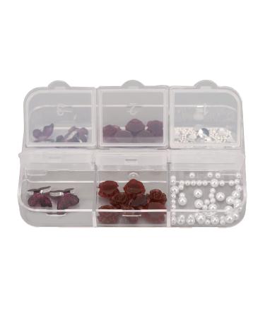 Nail Art Rhinestones Kit Dark Red Butterfly Nail Charms Glittering 3D Flower Portable Nail Charms Vintage Nail Charms Kit Transparent with 6 Grid Storage Box