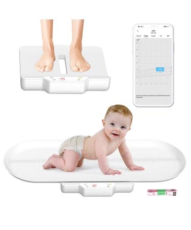 Baby Scale, Bluetooth Baby Scale Digital, 2 in 1 Toddler Scale, Multifunctional Pet Scale and Infant Scale with Height Tray & Tape Measure Baby Weight Scale with Baby Fit App for Baby, Pet, Adult Smart (Bluetooth connected)