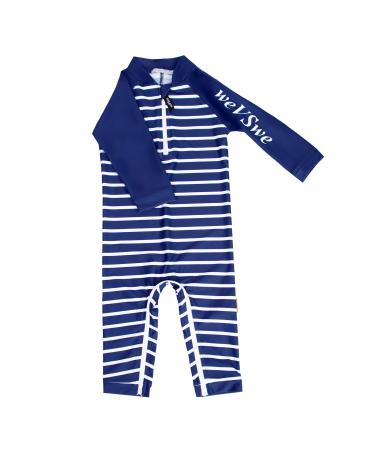 weVSwe Baby Toddler Boy Swimsuit UPF 50+ Sun Protection Rash Guard Swimwear with Crotch Zipper 0-3 Years 2 Years Navy Blue Stripes