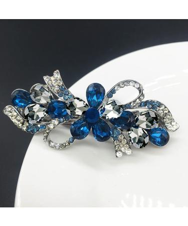 E EMZHOLE Hair Barrettes Flower Bow Design Crystal Diamond Hairpin Hair Accessories Hair Clips (Royal blue)