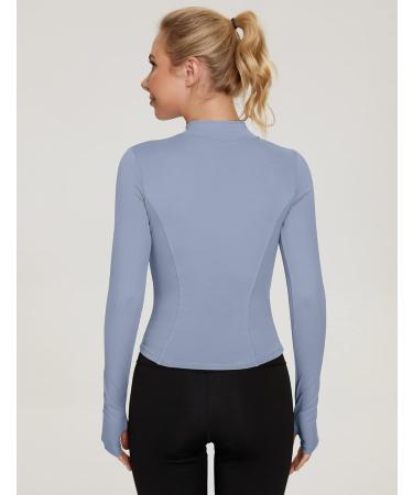 IECCP Women's Long Arm Crop Top - Light Fitness Sports Shirt with Half Zipper & Thumb Hole - Stylish Yoga Gym Top in M B-Blue - Buy Online on GoSupps.com