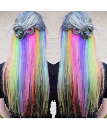 Colorful Long Straight Synthetic Hair Clip Highlights - Rainbow Pink Hair Stripes Fashion Wig for Women - Buy Online on GoSupps.com