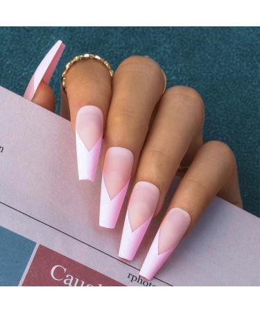 Sethexy Pink Ballerina False Nails - 24pc Acrylic French Tips with Glue | International Shipping - Buy Online on GoSupps.com