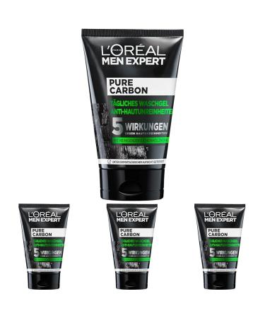 L'Or al Men Expert L'Or al Paris Men Expert washing gel for the face impure skin facial cleaning for men pure carbon washing gel anti-skin turmoil 1 x 100 ml (pack with 4) 100 ml (4 Pack)