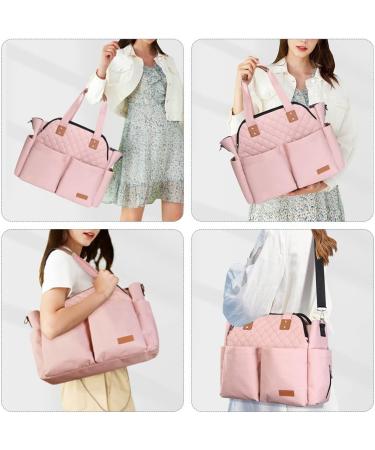 Lekebaby Baby Changing Bag Large Nappy Bags for Mom and Dad Nappy Changing Bag Stylish Travel Tote with Nappy Changing Mat Quilted Pink - Buy Online on GoSupps.com