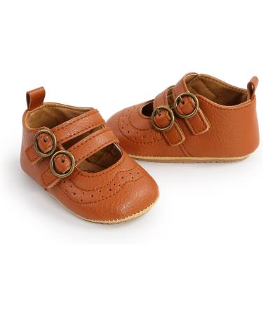 Baby Girls Mary Jane First Walking Shoes | Anti-Slip Princess PU Leather | 12-18 Months | Infant Baby Shoes - Brown - Buy Online on GoSupps.com