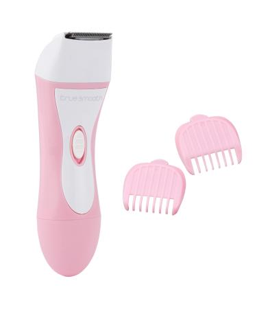 True Smooth by Babyliss 8772BU Bikini Trimmer 2 Comb Guides Portable Wet/Dry Use Precision Trimming for Gentle Cutting Battery Operated Cordless Shaving Legs Underarms Bikini Line Pink/White