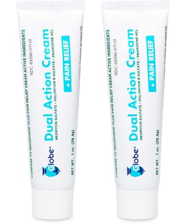 (2 Pack) Globe First Aid Antibiotic Cream + Pain Relief Neomycin Polymyxin B Pramoxine HCl Soothes Painful Cuts Burns and Scrapes 24 Hour Infection Protection - Buy Online on GoSupps.com