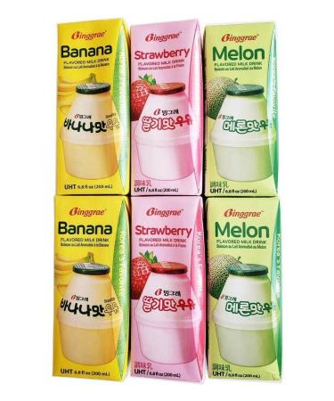 Binggrae Variety Banana, Strawberry, Melon Flavored Milk Drink 6 Packs