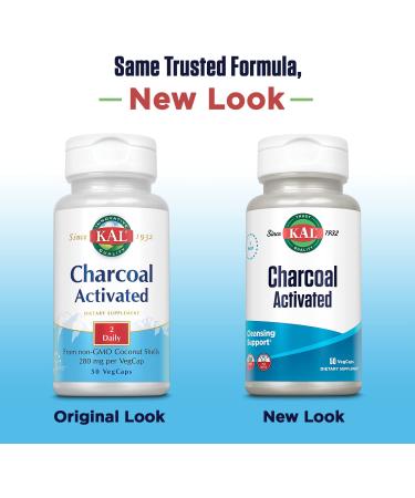 KAL Charcoal Activated 280 mg - 50 VegCaps for Digestive Health - Buy Online on GoSupps.com