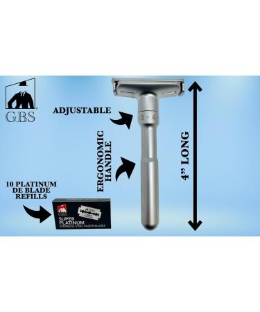 Shop G.B.S Chrome Adjustable Men's Double Edge Safety Razor & 10 Platinum Blade Refills - International Shipping Available - Buy Online on GoSupps.com