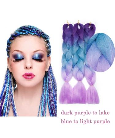 Colorfulpanda Ombre Jumbo Braid Hair Extensions - 24 Inch 100g Kanekalon for Crochet Twist - Dark Lila/Blue/Light Purple - Buy Online on GoSupps.com
