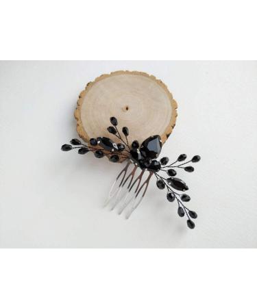 Beryuan Rhinestone Onyx Black Teardrop Hair Comb - Bridal Wedding Accessory - Buy Online on GoSupps.com
