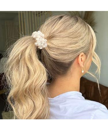 Brinie White Pearl Hair Ties - Pack of 2 Elastic Hair Bands with Rhinestone Ponytail Holder for Women and Girls - Buy Online on GoSupps.com