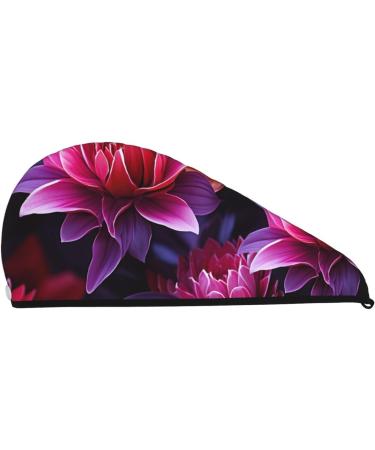 Flower Leaves Purple Red Flower Print Dry Hair Cap for Women Coral Velvet Hair Towel Wrap Absorbent Hair Drying Towel with Button Quick Dry Hair Turban for Travel Shower Gym Salons - Buy Online on GoSupps.com