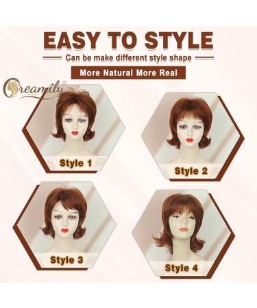 Creamily Short Wig for Women - Pixie Cut Shaggy Layered Rocker Wig with Bangs in Auburn Strawberry Blonde - Buy Online on GoSupps.com