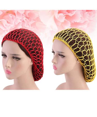 Minkissy 2Pcs Sleeping Hair Nets - Crochet Long Hair Snood Turban for Women & Girls | Red & Yellow - Shop Internationally! - Buy Online on GoSupps.com